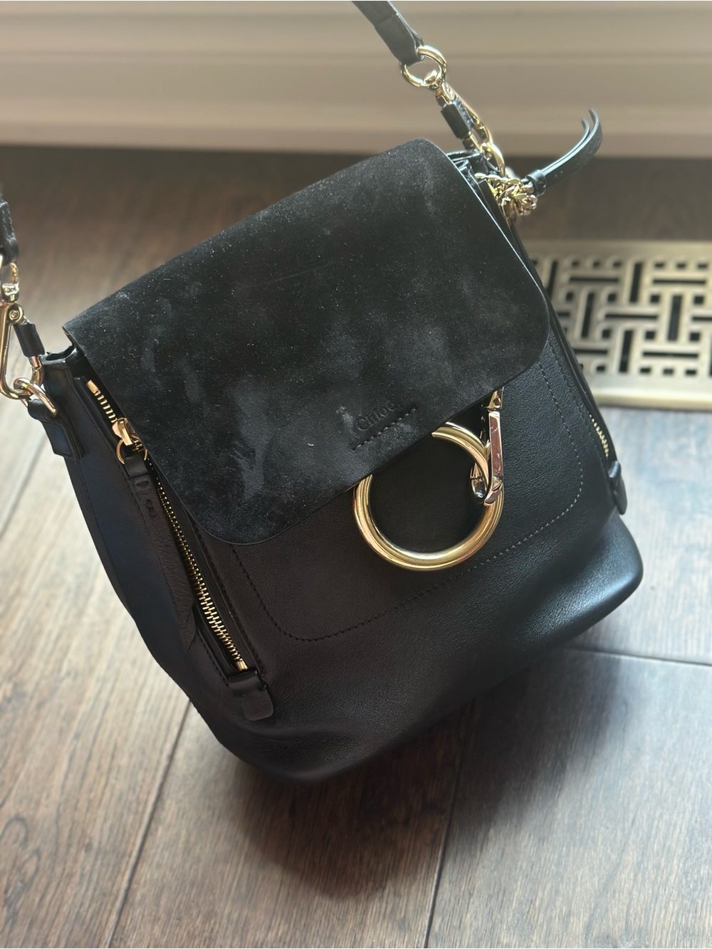 CHLOE BLACK SUEDE CALFSKIN SMALL FAYE BACKPACK